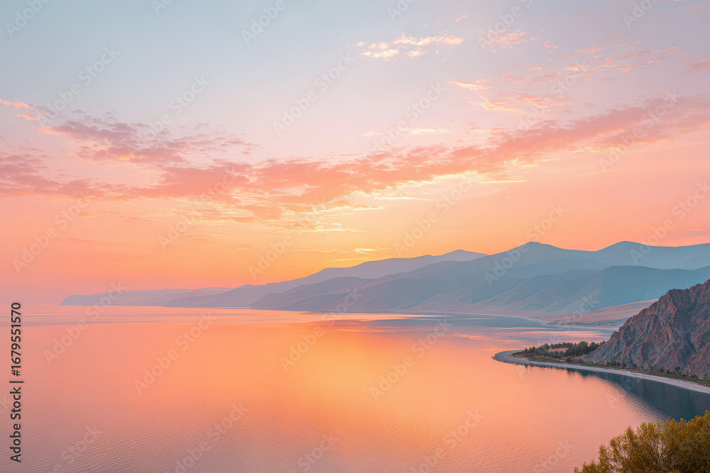 Obraz premium stunning sunset over lake baikal in russia with breathtaking reflections on water