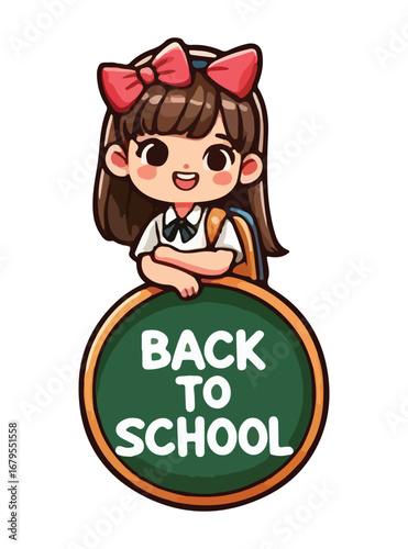 Illustration of a little schoolgirl with a backpack in Back to School theme
