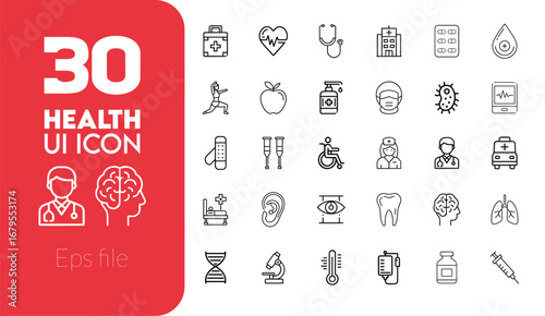 Comprehensive Set of 30 Health and Medical UI Icons