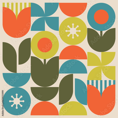 Geometric floral composition in retro style