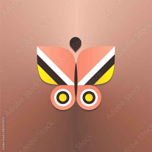 Stylized butterfly with geometric wings and circular accents