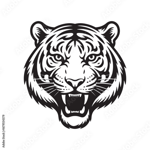 Black and white tiger face roaring animal head