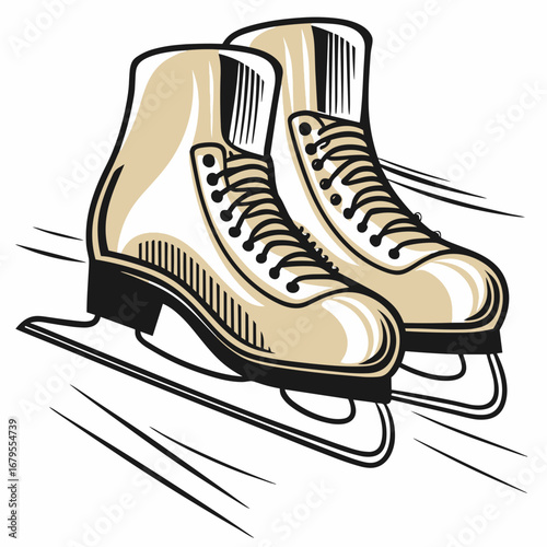 Ice skates in motion on a white background representing Winter  