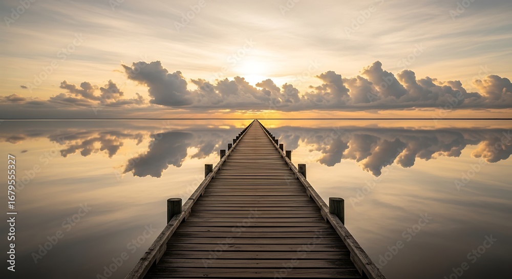 Naklejka premium Serene Sunrise Pier Reflection.