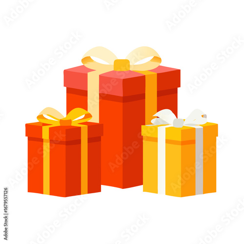Three colorful gift boxes with ribbons and bows on a black background