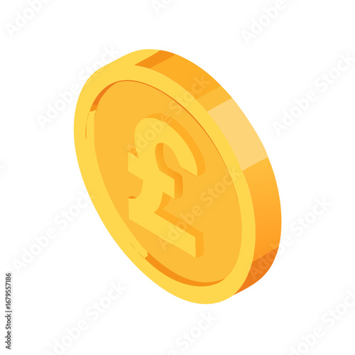 Golden pound sterling coin with sharp edges and a subtle 3d effect on a black background