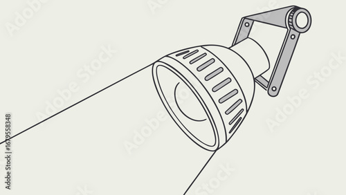 Illustration of a spotlight with a gray adjustable mount and a beam of light shining down