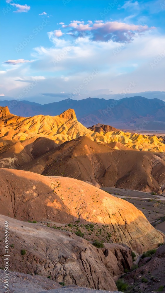 Naklejka premium Colorful desert mountain vista at sunset