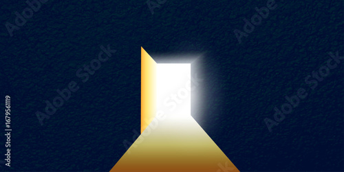 Dark room, light coming through open door - new opportunities, hope, overcoming problems, solution finding concept