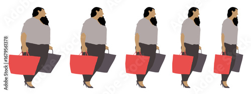 Conceptual fat overweight obese female vs slim fit healthy body after weight loss or diet on white background banner. A  fitness, nutrition or obesity, health shape illustration vector as silhouettes