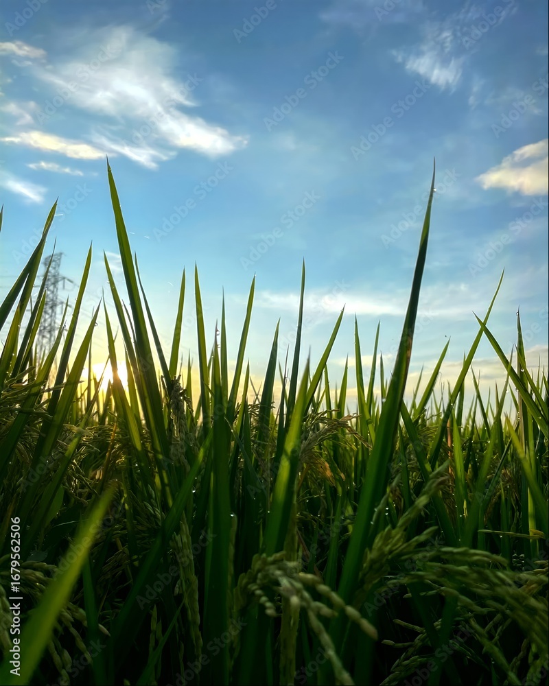 Obraz premium green grass and blue sky