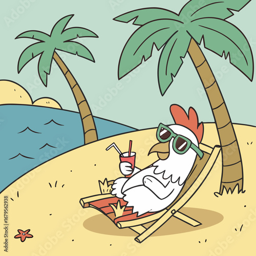 Chicken with Sunglasses on Beach