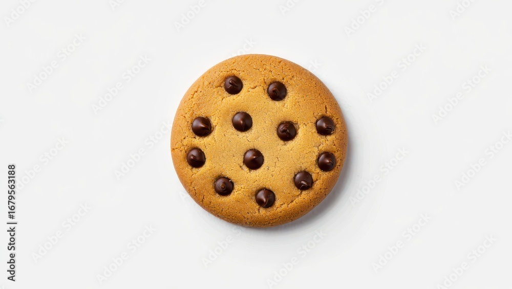 Fototapeta premium Single Round Chocolate Chip Cookie on White Background