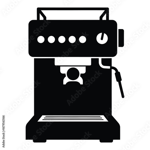 Black silhouette of espresso machine with steam wand and drip tray coffee