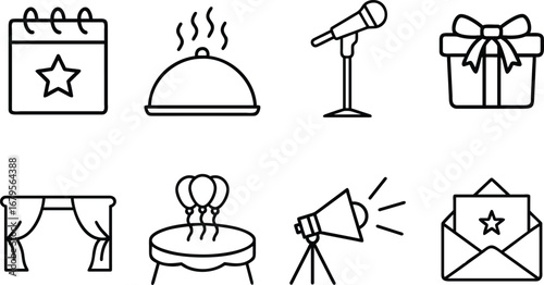 Events Planning outline icon set