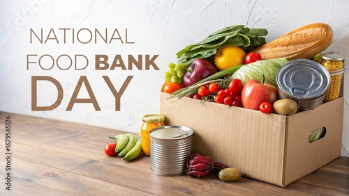 High resolution image of food donation box filled with canned goods.