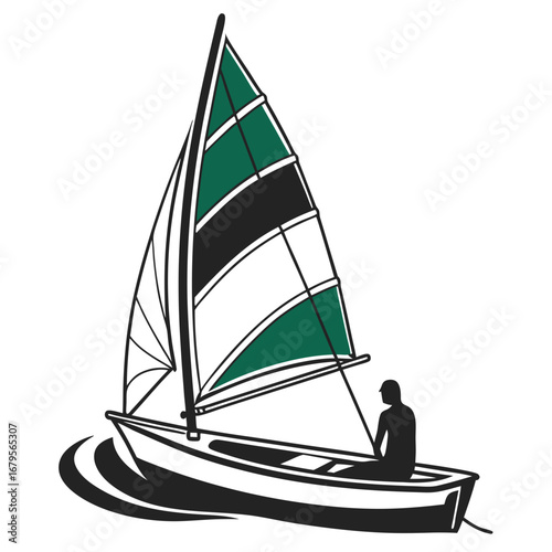 Illustration of a sailboat with a sailor