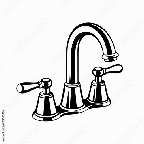 Elegant Bathroom Faucet Illustration in Black and White for Plumbing and Interior Design Projects Depicting Style and Functionality