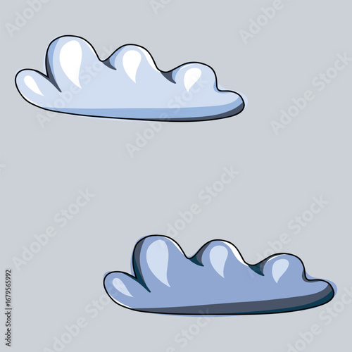 Set of dark and light cloud on gray sky. Isolated vector elements on separate background
