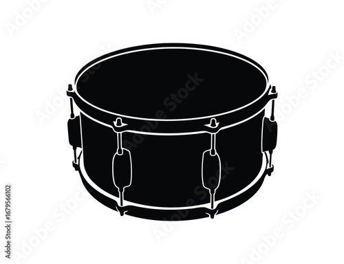 Black and white snare drum in a simple style