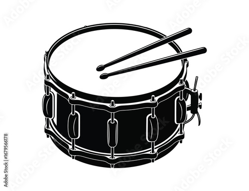 Illustration of a snare drum with drumsticks, a percussion instrument