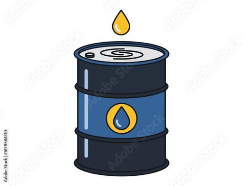 Blue oil barrel with oil drop symbol