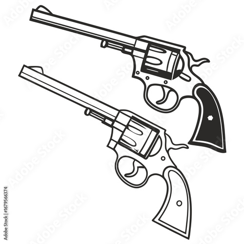 Vector art of two vintage revolvers illustration