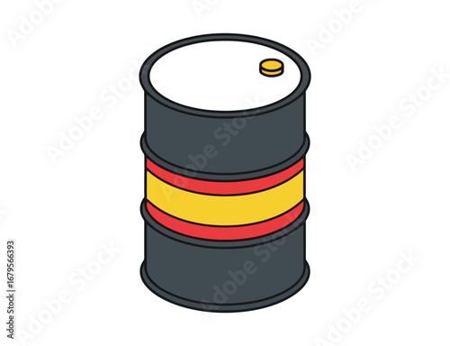 Oil barrel with yellow and red stripes
