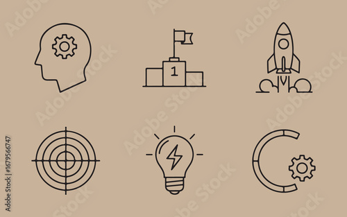 Collection of business and startup concept icons in a doodle style