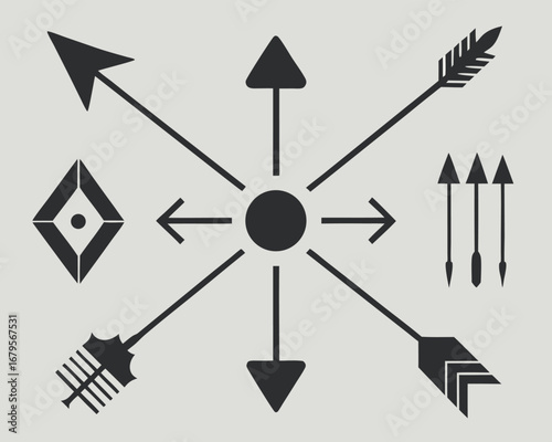 Collection of minimalist arrow silhouettes for diverse design applications