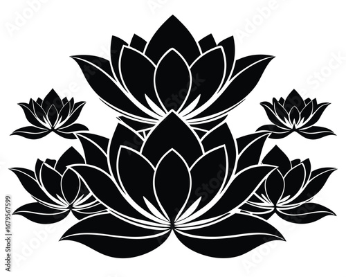 Collection of elegant lotus flower silhouettes for floral and wellness designs