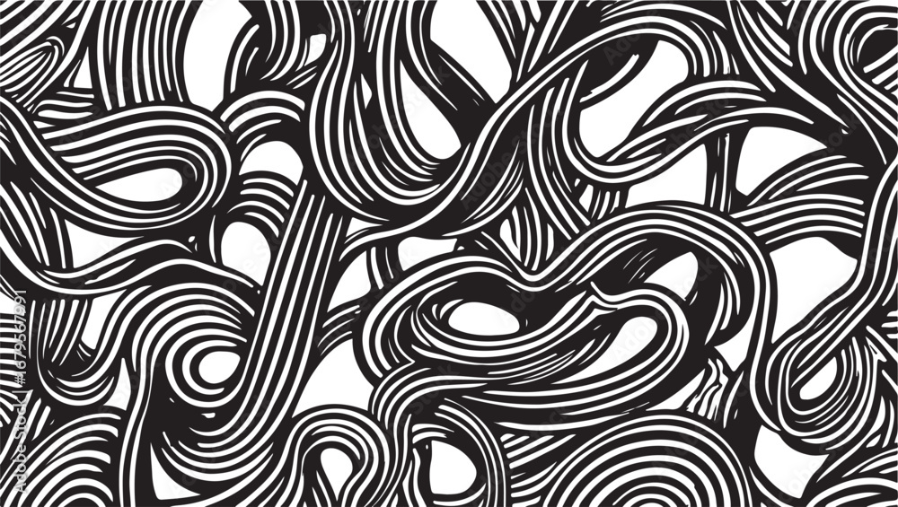 Fototapeta premium Abstract Black and White Line Art Pattern Wavy Swirls Dynamic Background Seamless Texture Modern Design Creative Wallpaper Decoration Decorative Element Backdrop