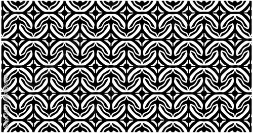 Abstract seamless wave-inspired black and white pattern with repetitive curvy ornamental design.