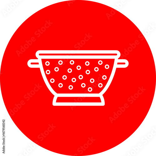 Colander Vector Line White Circle Red Icon Design