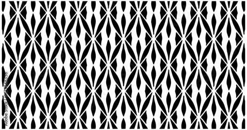 Monochrome geometric seamless pattern with interlocking diamond and oval shapes for modern backgrounds and textiles.