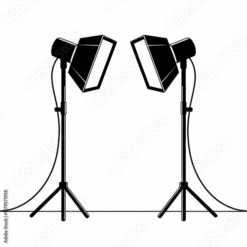 Studio Lighting Setup with Two Softboxes Black and White Illustration for Photography and Videography Needs