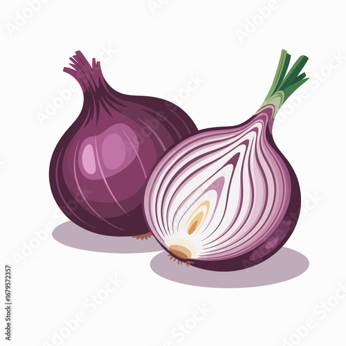 Vibrant Red Onions Still Life with Half Slice Showing Layers and Freshness for Culinary Designs and Healthy Eating Concepts