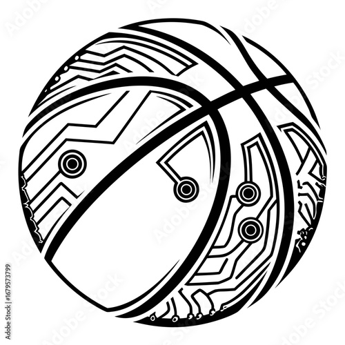 Basketball with circuit board pattern