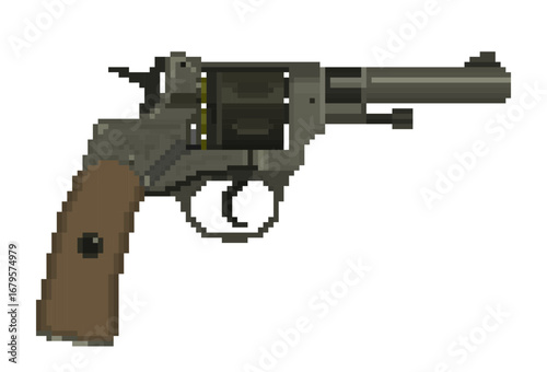 Gun gray color pistol. pixel art weapon