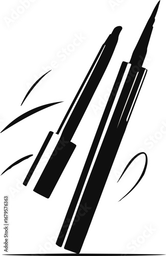 Eyeliner pen in abstract smooth line style, minimal black ink cosmetic vector icon 2