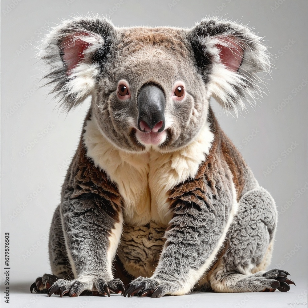 Fototapeta premium Koala – White Background and Eucalyptus Tree with Copy Space