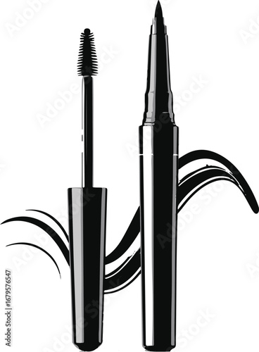 Eyeliner pen in abstract smooth line style, minimal black ink cosmetic vector icon 3