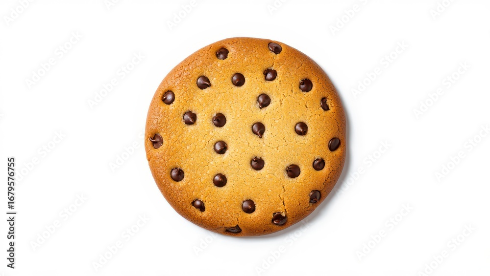 Fototapeta premium Single Round Chocolate Chip Cookie Isolated on White Background