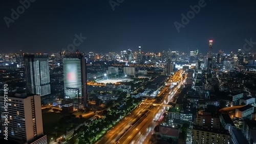 Wallpaper Mural Aerial view of a bustling city at night Torontodigital.ca