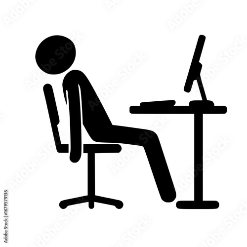 Stickman Burned Out at Computer Desk SVG Clip Art