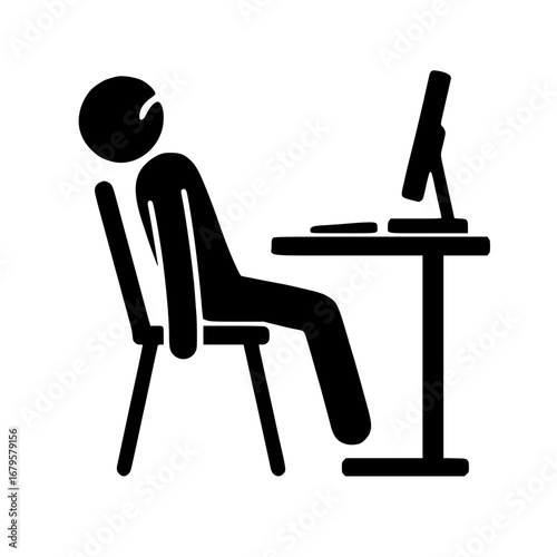 Stickman Burned Out at Computer Desk SVG Clip Art