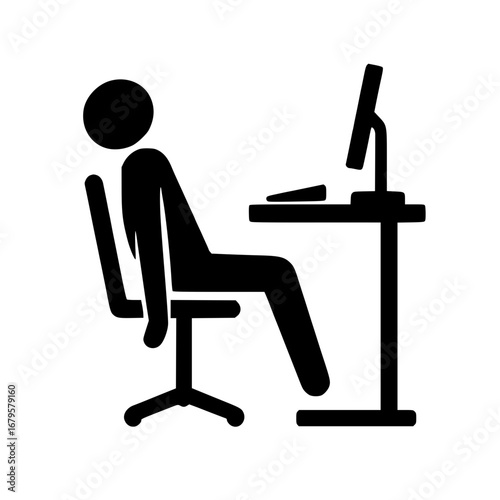Stickman Burned Out at Computer Desk SVG Clip Art