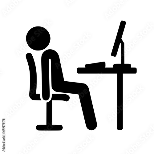Stickman Burned Out at Computer Desk SVG Clip Art
