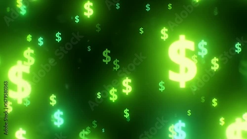 Wallpaper Mural Abstract glowing green dollar signs on dark background Torontodigital.ca