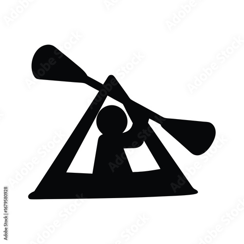 Simple silhouette of a person kayaking with crossed paddles above their head